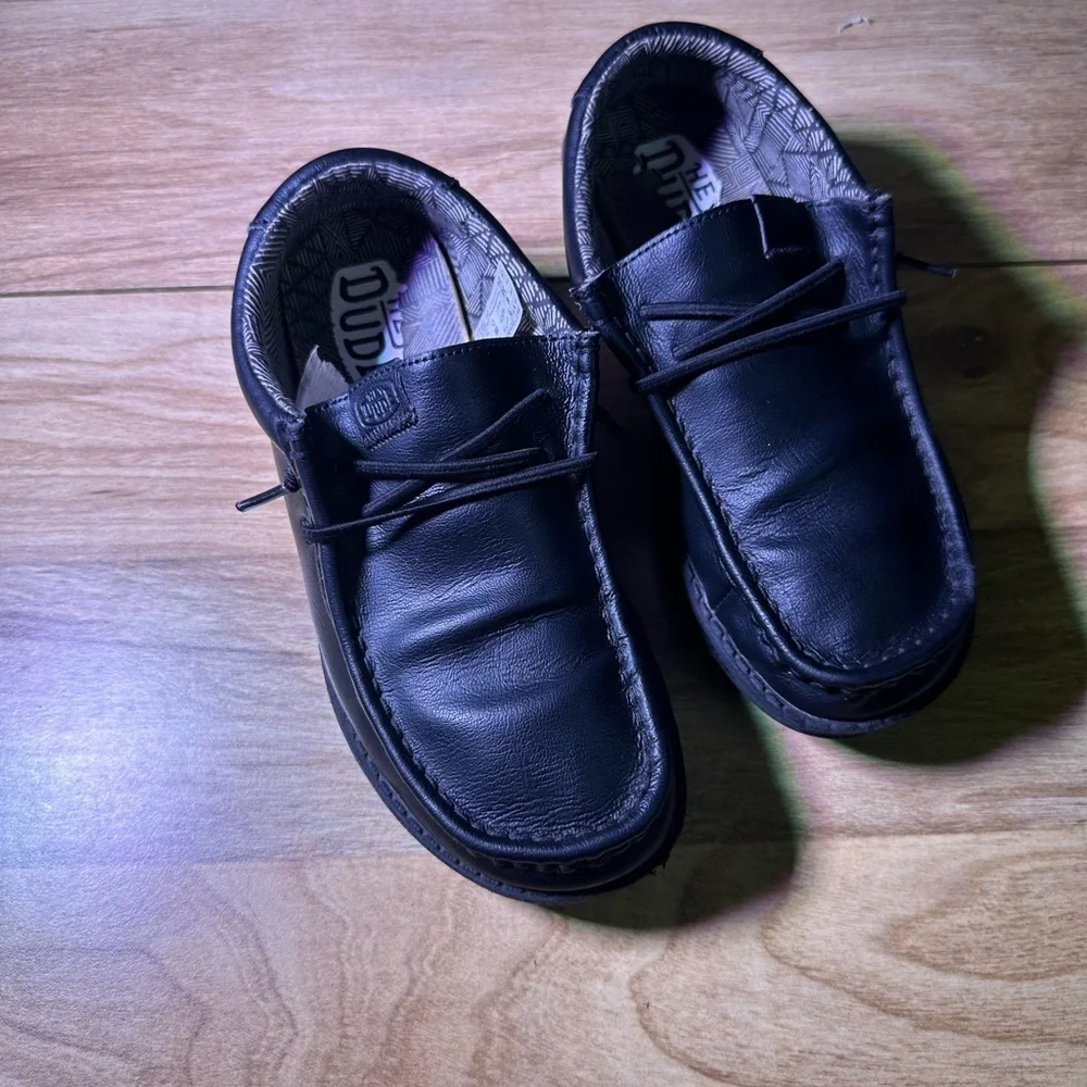 Hey Dude Men's Black Leather Loafers